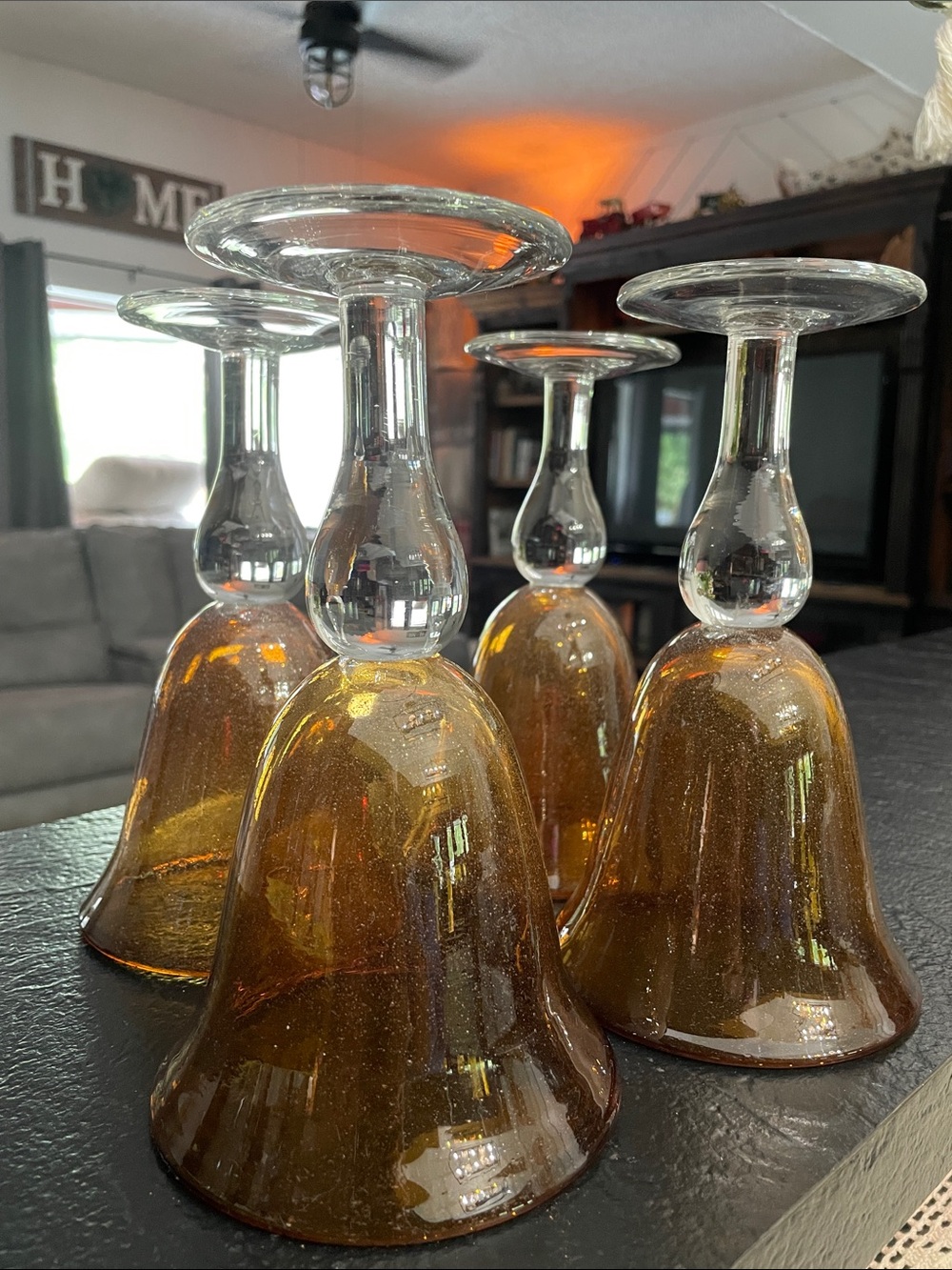 HBG Amber Glass Goblet Set -Elegant Amber Stemware (Set of 4) No chips or cracks - Picture 5 of 6
